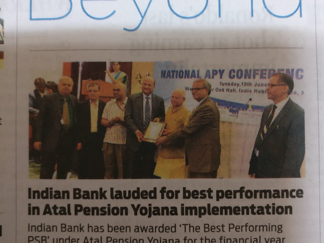 Indian Bank lauded for best performance altal pension yojana implementation